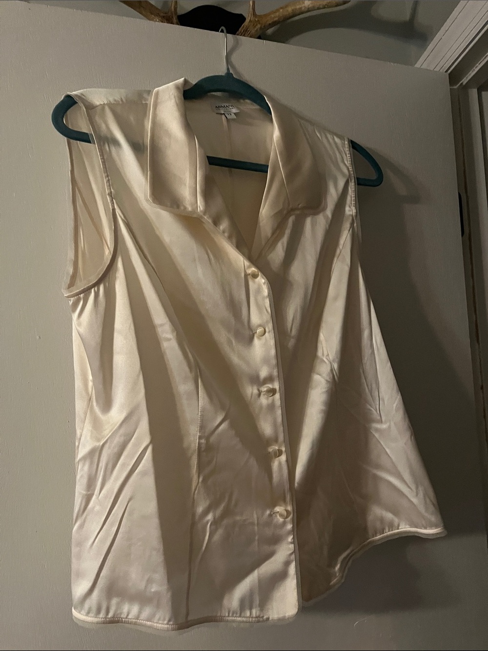 Armani Collezioni Cream Satin Sleeveless Button-Front Top